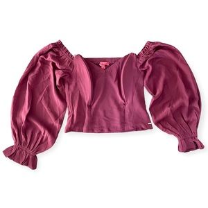GUESS NWOT Off The Shoulder Puff Sleeve Burgundy Crop Top size M